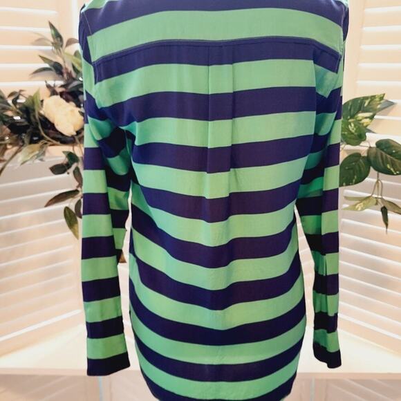 EQUIPMENT BLUE/GREEN SILK STRIPE BUTTON DOWN BLOUSE SIZE SMALL - Picture 5 of 7